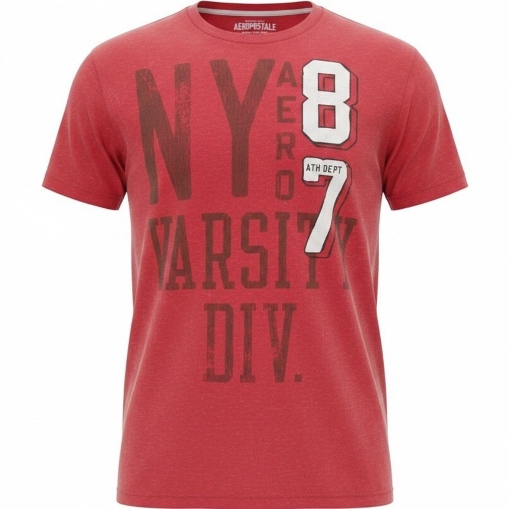 Aeropostale‎ Large Men's T-Shirt Red NY 87 Ath Varsity